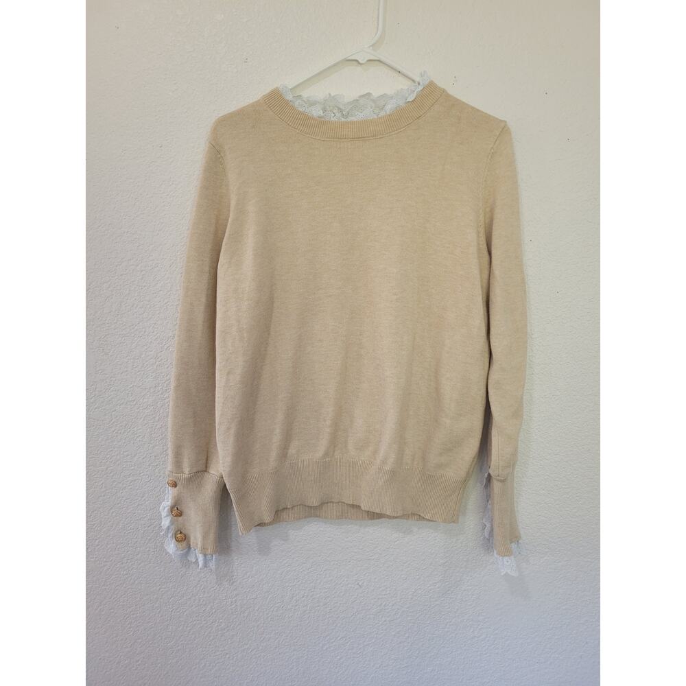 Women's Cream Knit Sweater with built in Lace Liner size Medium #16